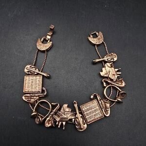 Music Theme Slide Charm Bracelet Copper Tone BG 1995